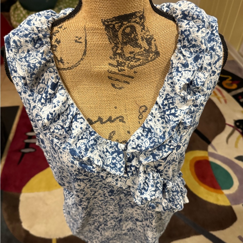 Chaps Blue And White Patterned Ruffled Sleeve Les… - image 2